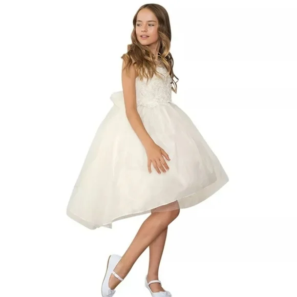 IVORY lace hi-low flower dress gown 24 mo.2 2T